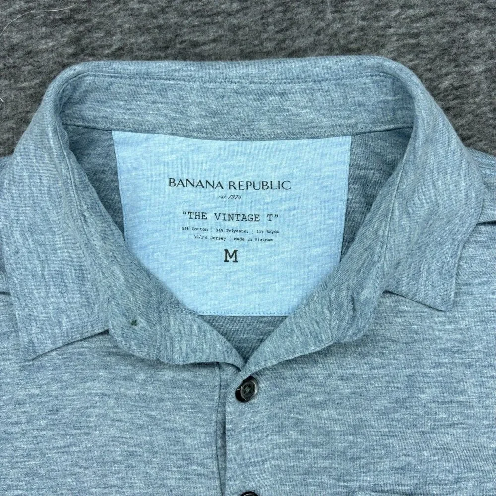 Banana Republic Vintage T Polo Shirt Men's Medium Gray Heather Pocket Cotton